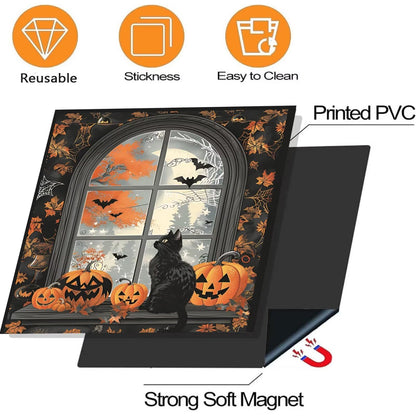 Generic Halloween Dishwasher Magnet Cover, Fall Pumpkins Black Cat Bats Kitchen Decor Refrigerator Magnetic Panel Decals, Autumn Maple Leaves Stickers Home Appliances Holiday Decoration 23x26