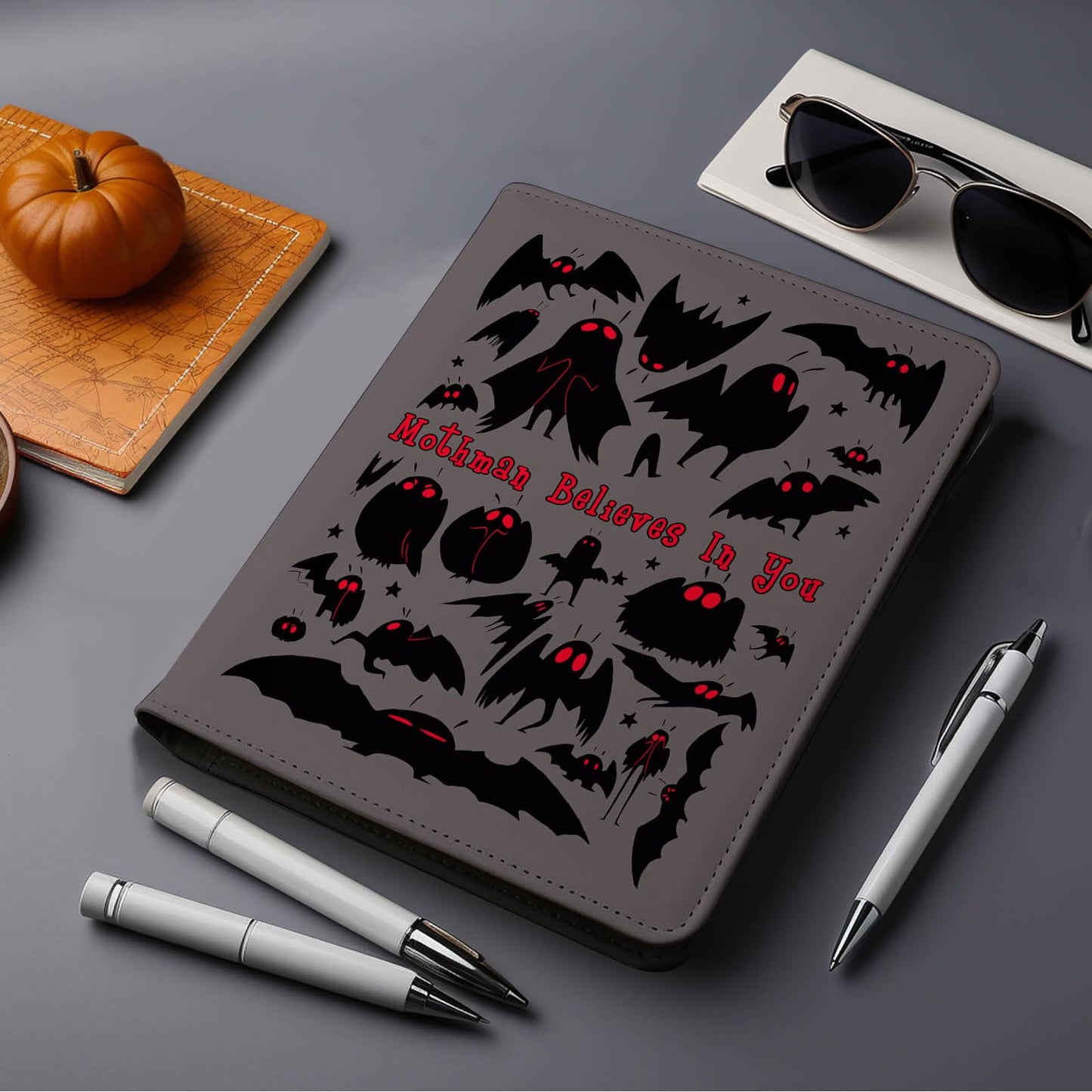 WHLBHG Mothman Leather Notebook Mothman Cryptid Creature Gifts Believes In You Travel Journal Moth Insect Witch Spooky Monster Creepy Weird Notebook (Journal-Mothman Believes)