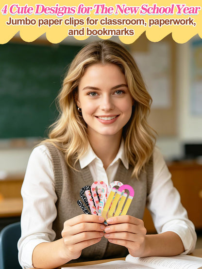 PAMASE 3.9in Cute Jumbo Paper Clips Back to School Teacher Gifts - 20Pcs Acrylic Large Paperclips First Day of School Supplies for Teachers Office Classroom Paperwork Bookmark