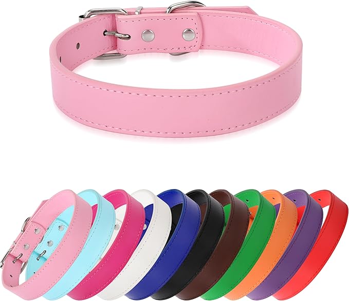 Pink Soft Leather Dog Collar for Small,Medium, Large Dog, Comfortable and Adjustable (Wide: 0.75'' for Dog's Neck: 10''~14'', Pink, M)