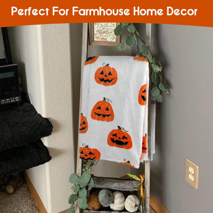 Yiyhuxf Halloween Pumpkin Face Blanket - Orange Flannel Fleece Throw for Home, Living Room, Bed, Chair Decor - 60"x50"