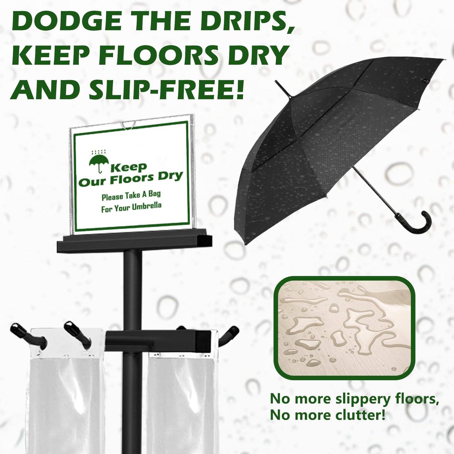 Montex Umbrella Bag Stand, Wet Umbrella Bags Stand with Free 210 Disposable Large Plastic Umbrellas Bags, Black