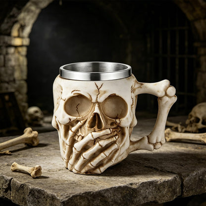 AsAlways Stainless Steel Skull Beer Mug Gothic Beer Stein Novelty Drinking Cup for Wine Coffee Halloween Accessory Gift 400ML/13.5OZ