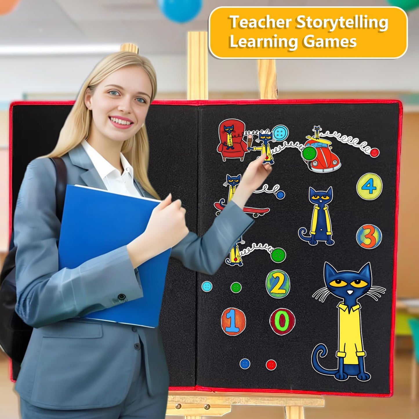 Thryvomniq Cat and His Four Groovy Buttons Fairy Tales Story Time Felts for Felt Flannel Board Set Storytelling Learning Activies for Kindergarten