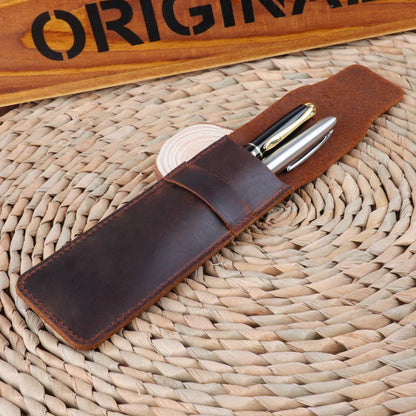 Daimay Leather Pen Case Holder Handmade Fountain Multi Pens Pouch Crazy Horse Leather Pen Protective Sleeve Cover – Black