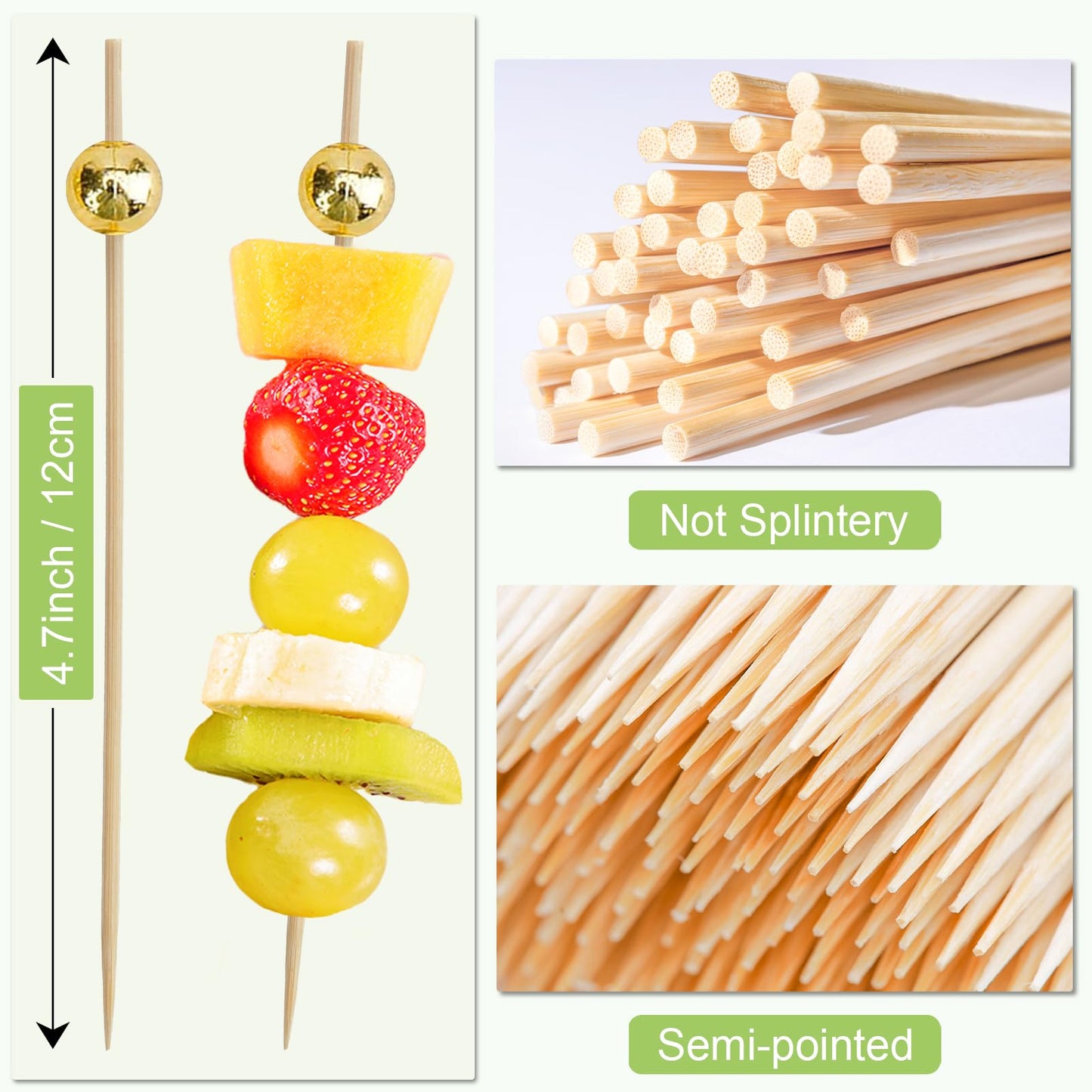 1000 Pieces Cocktail Picks Fancy Toothpicks for Appetizers 4.7 Inch Decorative Appetizer Skewers Cocktail Sticks for Drinks, Fruit, Charcuterie, Wedding Food Party (Gold)