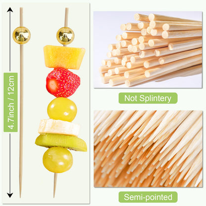 1000 Pieces Cocktail Picks Fancy Toothpicks for Appetizers 4.7 Inch Decorative Appetizer Skewers Cocktail Sticks for Drinks, Fruit, Charcuterie, Wedding Food Party (Gold)