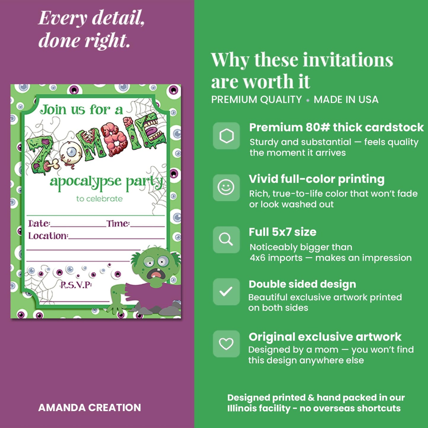 Zombie Apocalypse Halloween Birthday Party Invitations, 20 5x7 Fill In Cards with Twenty White Envelopes by AmandaCreation