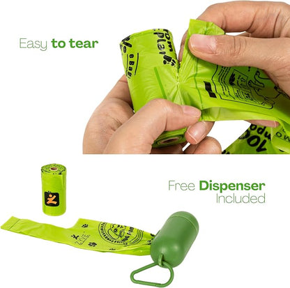 Dog Poop Bags, 100% Compostable & Leak Proof Dog Waste Bags – Vest Style Handle, Extra Thick, 240 Bags (16 Rolls × 15),Cornstarch, PLA & PBAT, TÜV Austria Certified, Dispenser Included