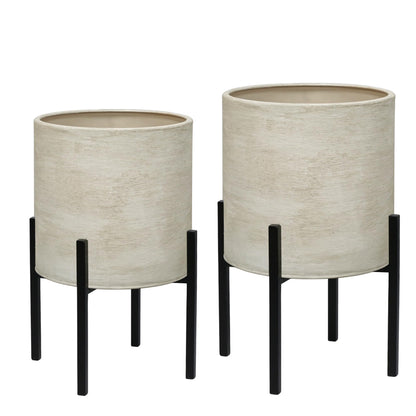 ARNIS Modern Plant Pots, Set of 2 Large Planters with Stand, Decorative Planters, Metal Pots with Drainage Holes for Living Room, Office, Garden or Balcony, 8.25 &10.5 Inch, Dirt