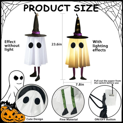 Set of 3 Halloween Hanging Ghosts,Halloween Decorations Outdoor Hanging Ghosts with Witch Hat,Glowing Ghost Witch Hat Light, Halloween Ghost Decor for Yard Patio Garden Tree Outside(3 Ghost Lighted)