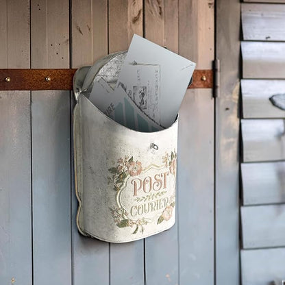 BIG FORTUNE Wall Mount Mailbox for House Outside Vintage Metal Door Mailbox Antique Style Nostalgic Charm Home Decor Garden Vintage English Cottage Decor Flower Patter