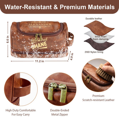 Personalized Toiletry Bag for Men, Engraved Name & Text, Father's Day Birthday Gifts for Men, Dad, Leather Men's Toiletry Bag for Traveling, Customized Birthday Gifts for Husband, Grandpa, Lover