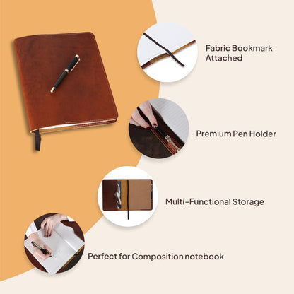 TheAntiq Tan B5 Journal Cover for Field Notes - 7.5x10 XL Leather Notebook Cover Planner Cover, Refillable Leather Journal Cover, Composition Notebook Cover & Diary Cover for Travel