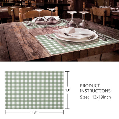 Placemats Set of 4, Sage Green Buffalo Plaid Placemats for Dining Table, Farmhouse Green White Checkered Cotton and Linen Table Mats Washable for Kitchen, Party, Wedding Decor, 13 x 19 Inches