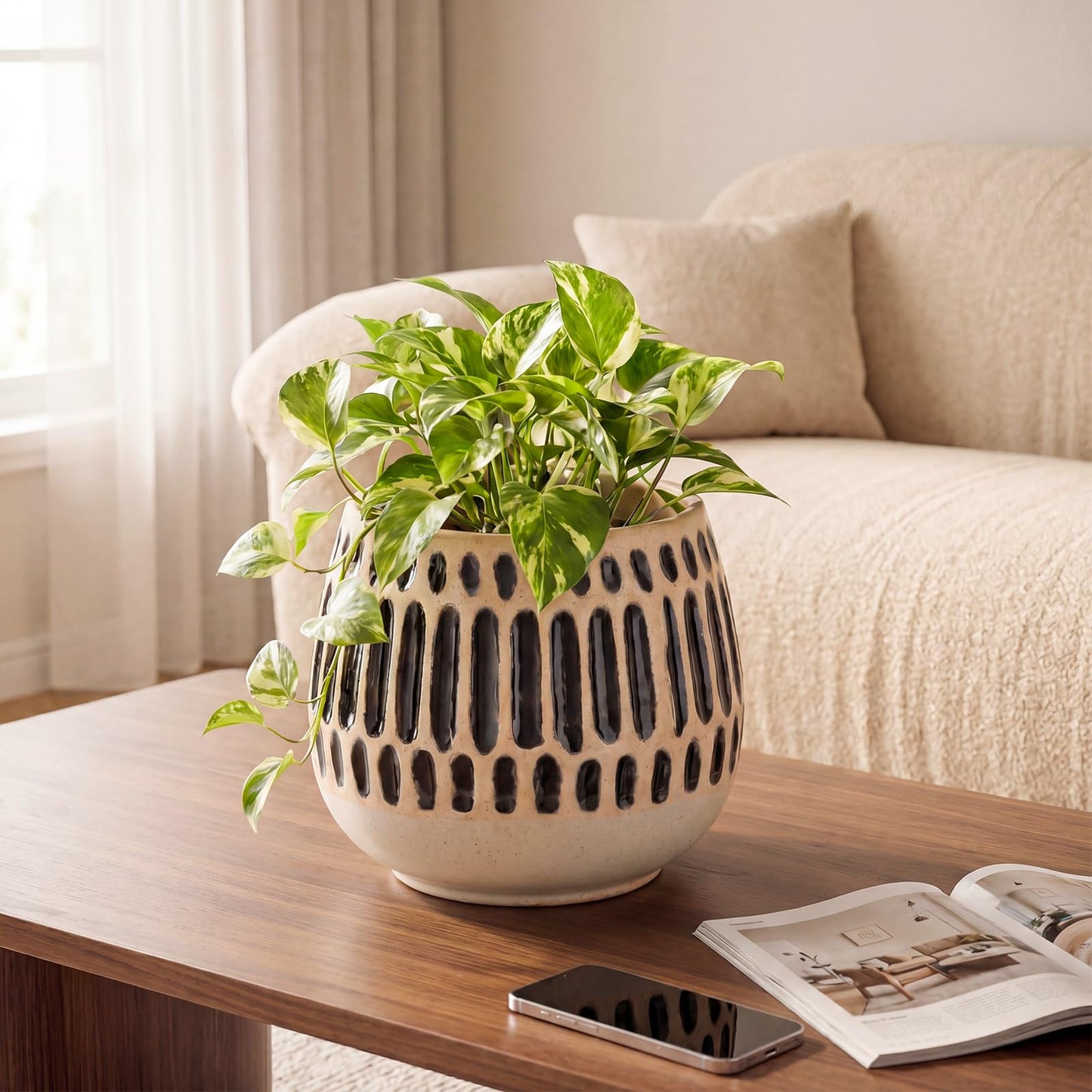 Chonsun Ceramic Planter 4 Inch Plant Pots Indoor Outdoor Succulent Plant Pot Flower Pots Mid-Century Planter Ceramic Pot