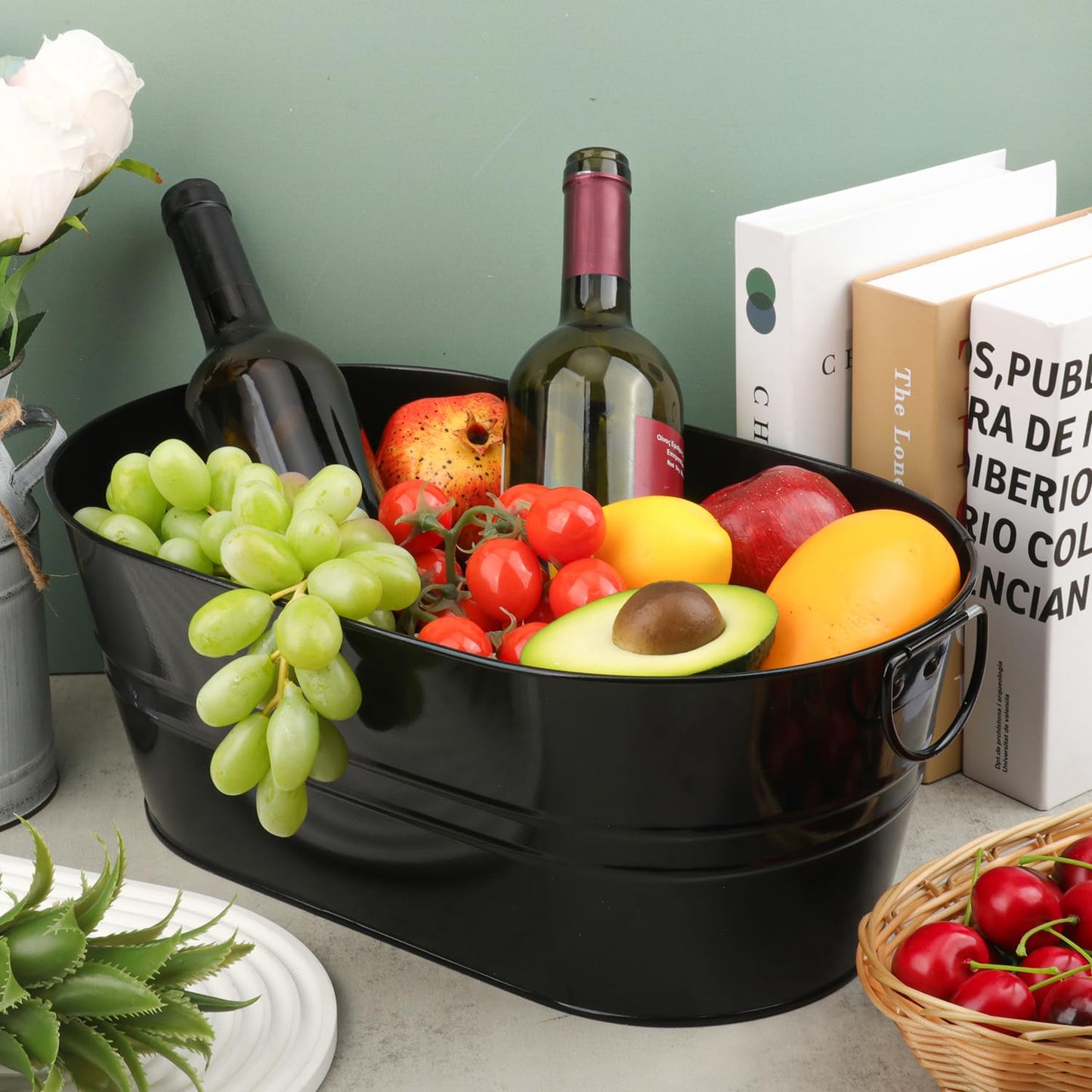 Yiksonyo 3 PCS 15.3 x 9 x 6 inches Black Metal Galvanized Tub with Handles, 3 Gallon Beverage Tubs for Parties, Large Ice Buckets for Beer, Wine, Cocktails & Outdoor Events
