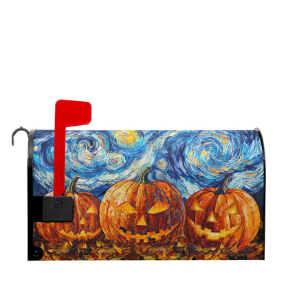 Halloween Pumpkin Orange Mailbox Cover Oil Painting Blue Decorations Mailbox Covers 21 X 18 Inch Magnetic Standard Size Halloween Starry Night Wrap Post Letter Box Home Outdoor Yard Garden Decor