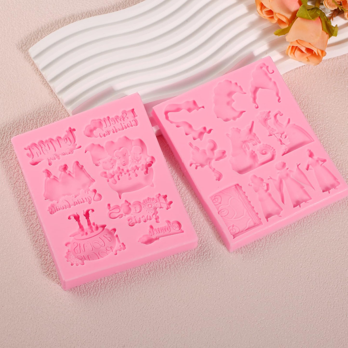 ICNYEKl Halloween Witch Sisters Silicone Mold 2 Pcs, 3D Halloween Hocus Pocus Fondant Mold, for Cupcake Toppers, Halloween Party Cake Decoration, Candy, Chocolate, Sugar Craft, Resin, Plaster, Clay