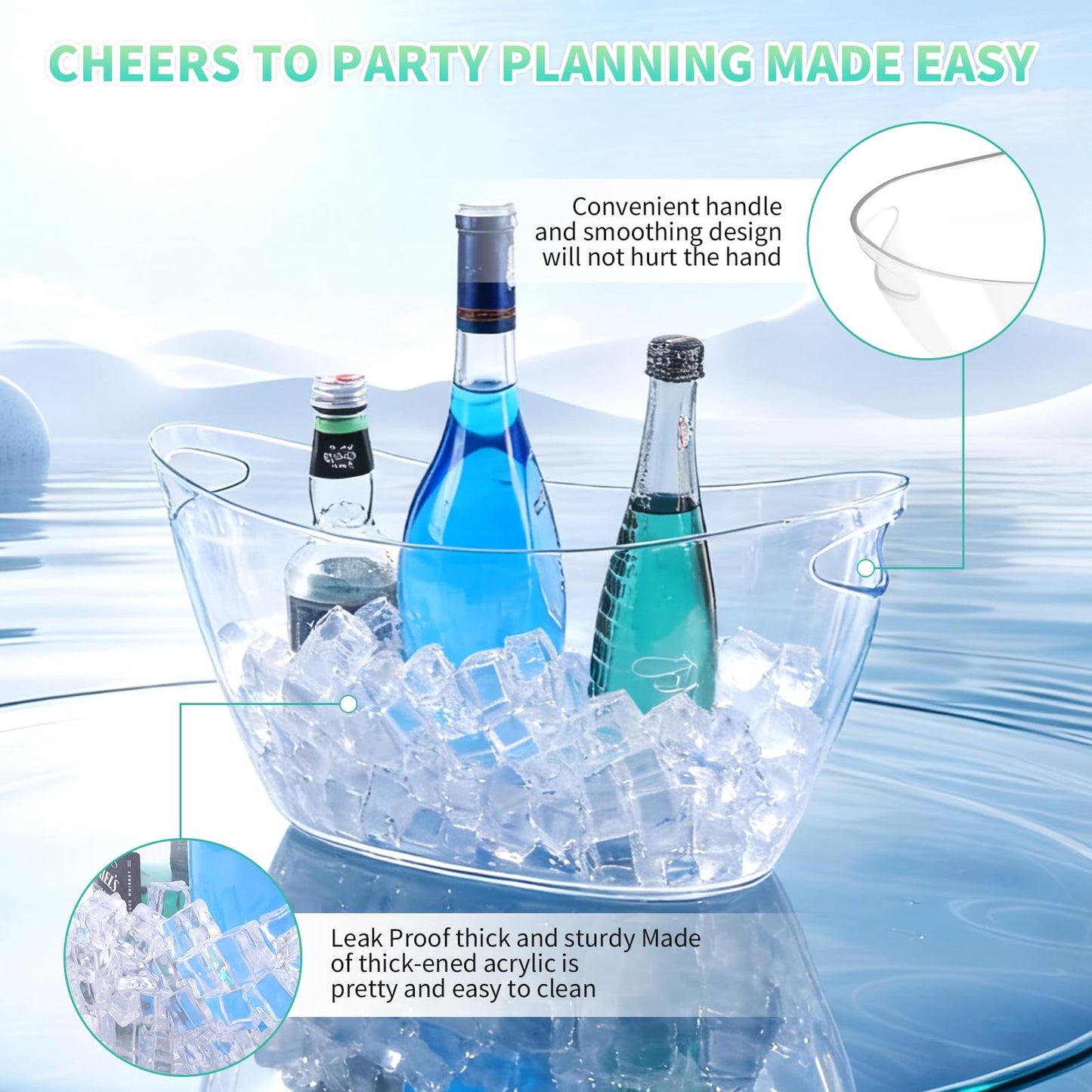 Ice Buckets for Parties, 2 Pack 5.5L Clear Acrylic Champagne Beverage Buckets Tub with Scoops & Wine Bottle Opener, Large Ice Bucket for Mimosa Bar, Wine, Beer, Cocktails & Drinks (3-5 Bottles)
