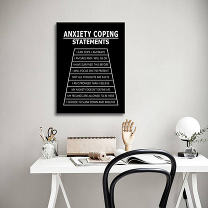 Inspirational Canvas Wall Art Anxiety Coping Statements Quote Office Decor Painting Pictures Motivational Poster Prints Artwork for Modern Home Living Room Stretched and Framed [18''Wx 24''H]