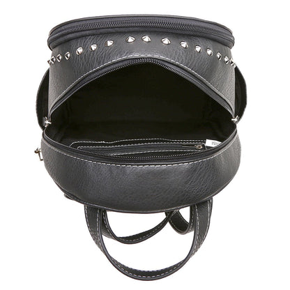 Cowgirl Trendy Sugar Skull Punk Art Rivet Stud Biker Purse Women Fashion Backpack Python Daypack Shoulder Bag Wallet Set (Black Set)