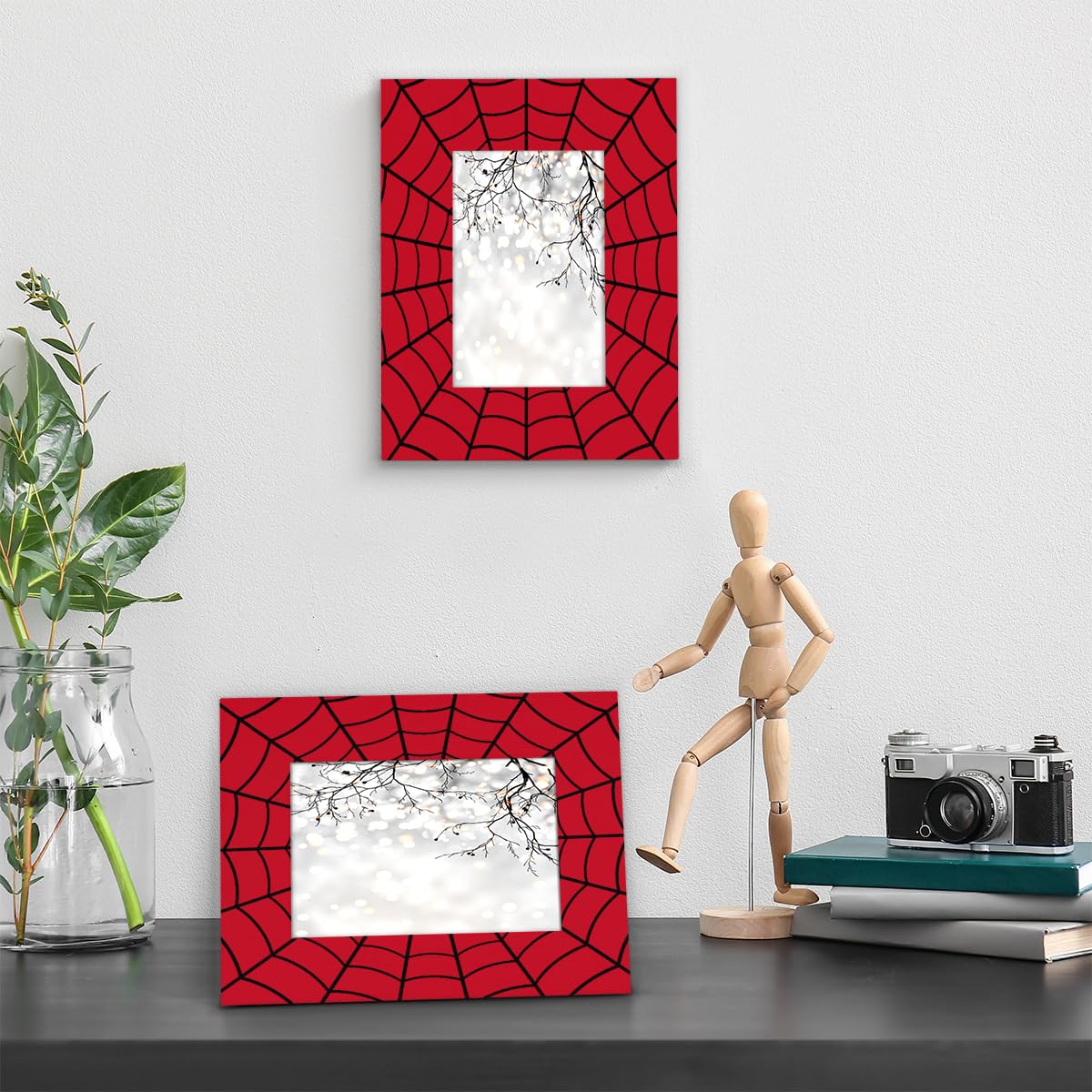 POFATO Cool Spider Web 5x7 Picture Frame Wooden Picture Frames for Wall Hanging & Tabletop Decor Display 5x7 or 5x5 Picture Collage Family Weddings Christmas Photo Frame for Gift