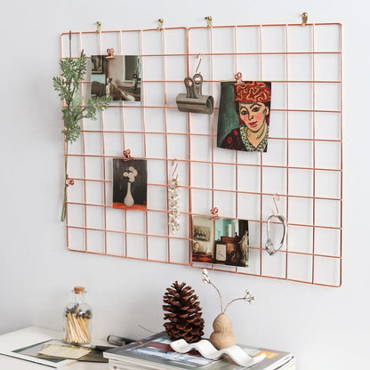 PEAUARL Metal Mesh Wall Grid Panel for Photo Display,Message Board,Size: 17.5" x 11.8",Pack of 2 (Rose Gold)