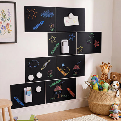 Poola Voidra 40" x 24" Magnetic Wall Decal, 8 Pcs Peel and Stick Magnetic Contact Paper with Chalk Eraser and Magnet Storage Boxes, Drawing Modular Board for Playroom Classroom Home(Black)