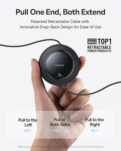 Baseus Retractable USB C Cable, 100W 2 in 1 USBC to USBC Multi Fast Charging Cable, 5 Length Presets, 4ft 5A Type C Charger Cord for iPhone 17 Pro/Plus/Max, Galaxy S24/S23, iPad Pro, Tablet