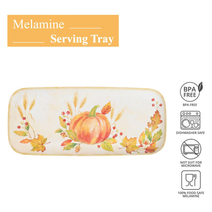 UPware Harvest Pumpkin Melamine Serving Tray, 15 x 6.5 Inch Rectangular Serving Platter, BPA Free Food Tray for Party Entertaining
