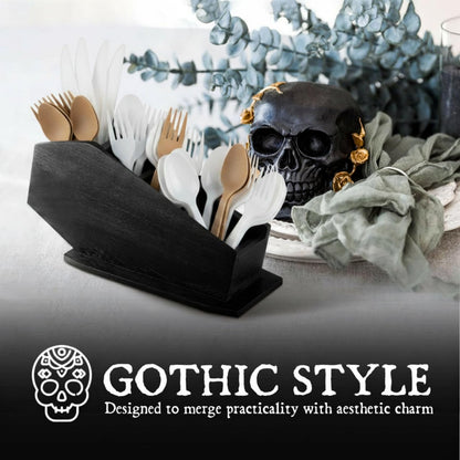 Fiwochic Coffin Wooden Holder Organizer Gothic Home Decor Spooky Gothic Gift for Pencil Makeup Brush Utensil Remote Control Toothbrush