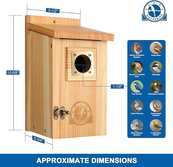 SISTERBIRD Bird Houses for Outside Clearance with Copper Guard, Cedar Bird House Outdoor, Bluebird Finch Swallow Wren Chickadee