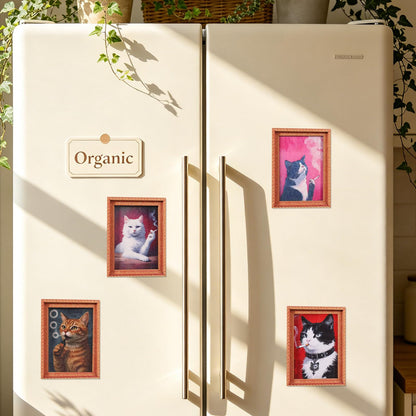 5Pcs Funny Wooden Fridge Magnets Frame Retro Cute Cat Frog Pattern Magnetic Refrigerator Locker Magnet Photo Frames Holder for Home Kitchen Office Whiteboard Decorations (Style cat)