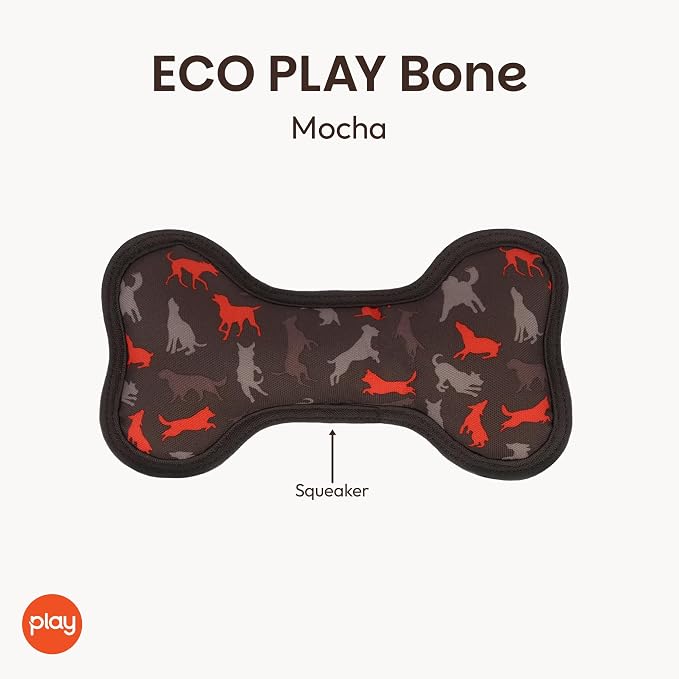 P.L.A.Y. Stuffed Dog Toys, ECO Bones - Extra Durable Squeaker Chew Toy, Great for Teething Puppies & Small, Medium, Large Dog Breeds - Machine Washable, Recycled Materials (Scout & About, Small)