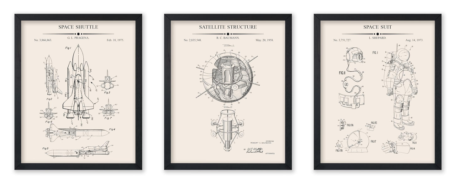 Monem Art 3-Piece Space Blueprint - Suit Patent Print, Spaceship, NASA, Rocket, Astronaut Art - Great Office or Living Room Wall Decor - 8x10 UNFRAMED