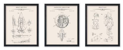 Monem Art 3-Piece Space Blueprint - Suit Patent Print, Spaceship, NASA, Rocket, Astronaut Art - Great Office or Living Room Wall Decor - 8x10 UNFRAMED