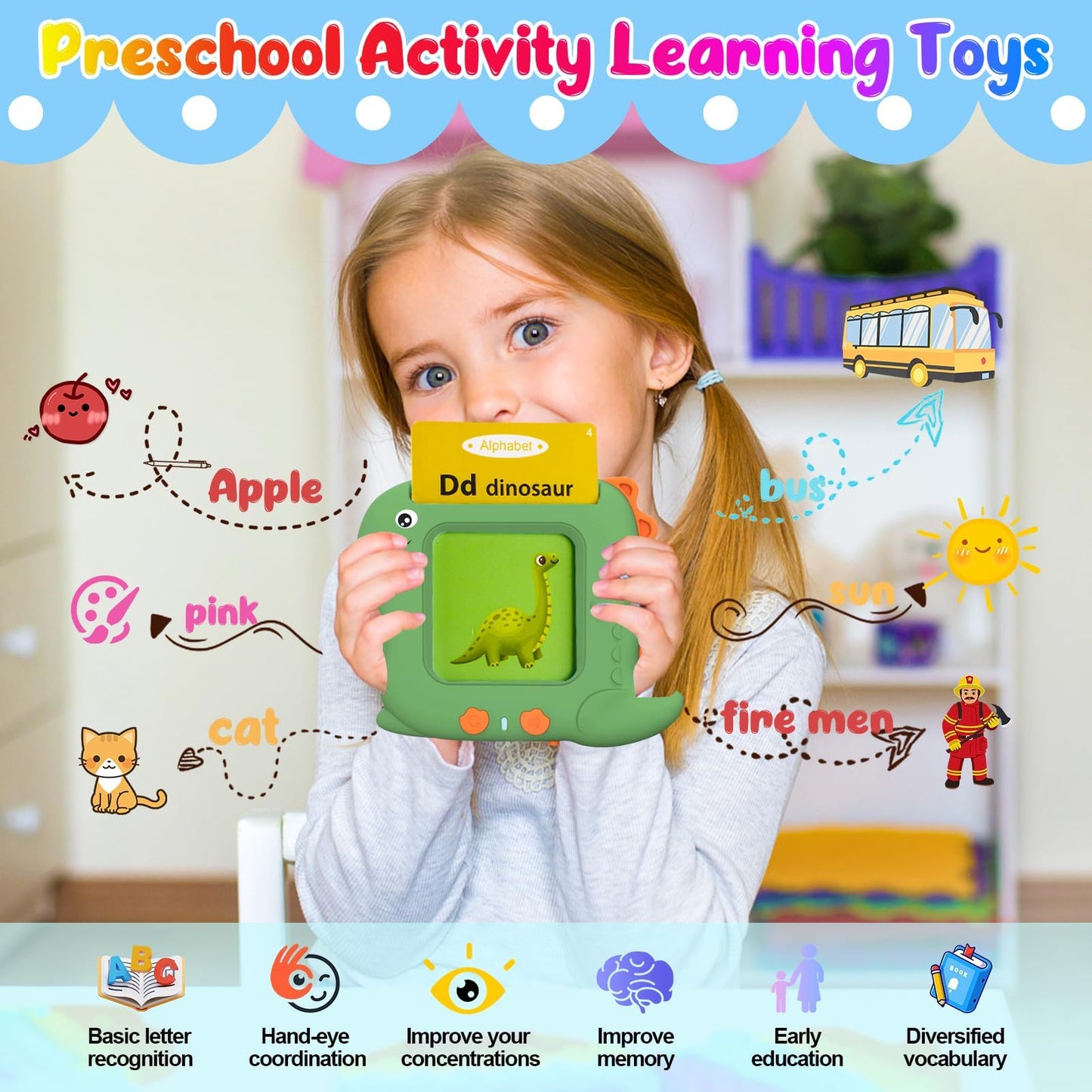 Toddler Toys Talking Flash Cards for 1-5 Years Old, 336 Sight Words Language Learning Toys, Autism Sensory Toys for Autistic Children, Montessori Toys, Educational Birthday Gifts for Toddlers (Green)