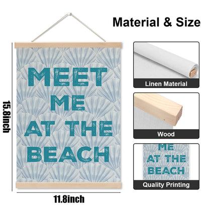CQM Coastal Cowgirl Beach Room Decor Poster Hanger - Meet Me At The Blach, Aesthetic Seashell Wall Hanging Banner for Bedroom Classroom, Blue Posters Hangers Beach Decor for Girls Room