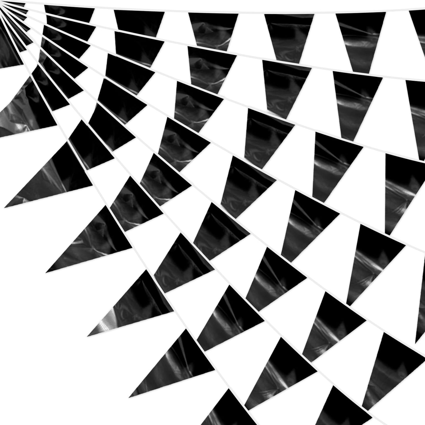 130FT Black Glitter Triangle Pennant Banner Flag Metallic Bunting Fabric Garland for Christmas Graduation Wedding Engagement Bachelorette Holiday Halloween Celebration Valentine's Party Decor