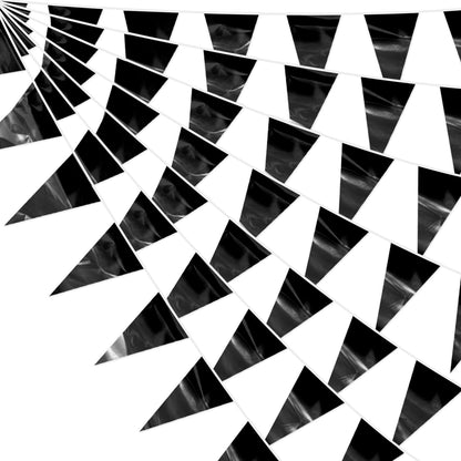 130FT Black Glitter Triangle Pennant Banner Flag Metallic Bunting Fabric Garland for Christmas Graduation Wedding Engagement Bachelorette Holiday Halloween Celebration Valentine's Party Decor