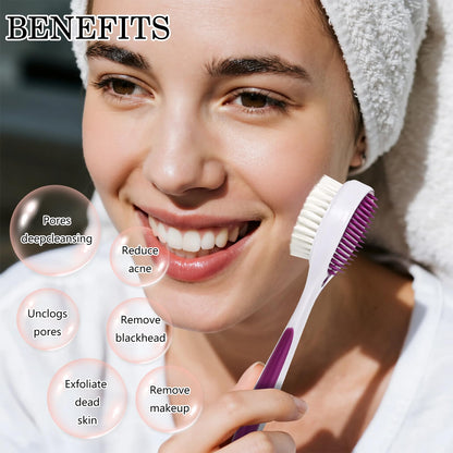 2 Pack Facial Cleansing Brush 2 in 1 for Face Exfoliation, Soft Bamboo Charcoal Microfiber Bristle Dual Face Silicone Scrubber Brush for Pore Deep Cleansing Skincare with Lid, Black+Gradient