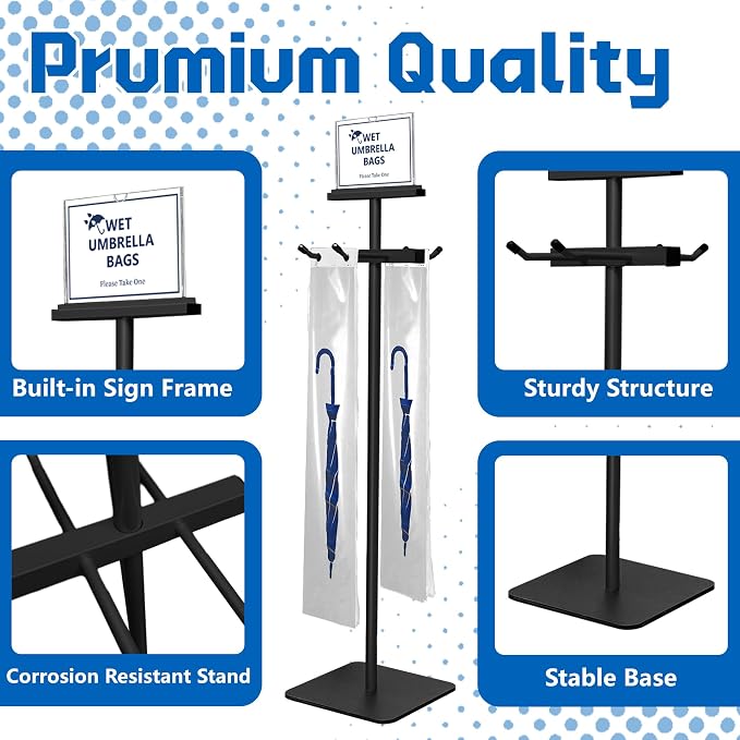 Montex Wet Umbrella Stand with Free 200 Plastic Umbrella Bags and Holder