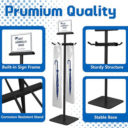 Montex Wet Umbrella Stand with Free 200 Plastic Umbrella Bags and Holder
