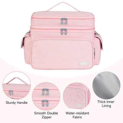 LEFOR·Z Large Sewing Supplies Organizer Storage Bag,Double-Layer Protable Travel Sewing Basket for Sew Accessories & Tools,Pink(Bag Only)