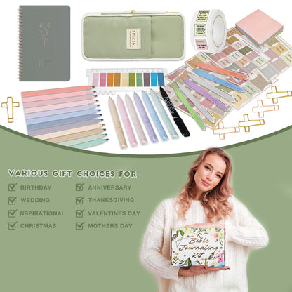 HRFGWDD Bible Study Supplies Kit for Women 96PCS Bible Journaling Kit with Bible Tabs for Women,Bible Highlighters and Pens, Bookmark, Journal, Bible Bag, Stationary Gift Set[Green]