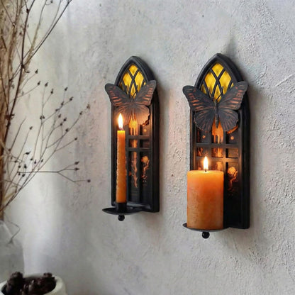 AimtoHome Gothic Moth Cathedral Window Wall Candle Sconces Set of 2