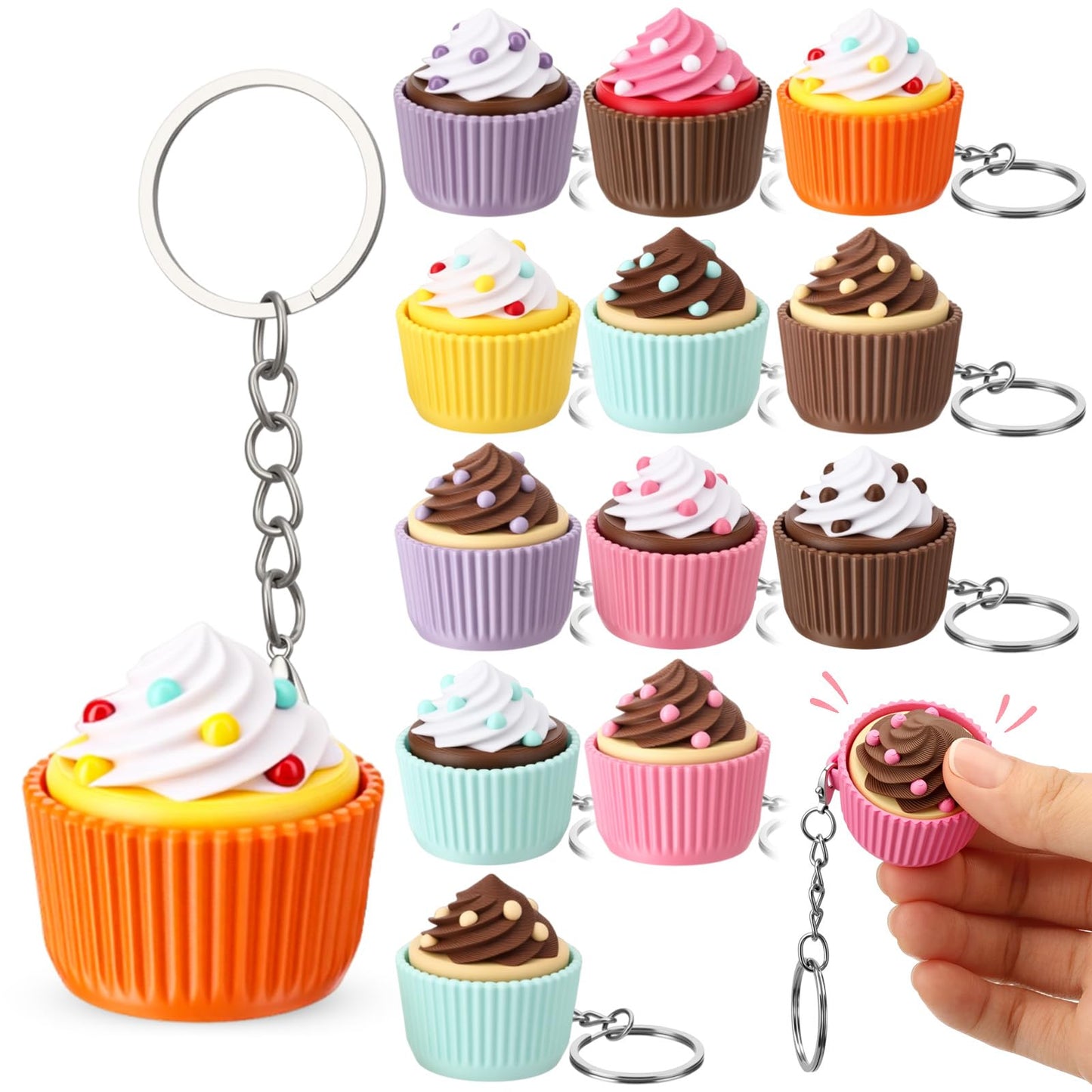 Kenning 12 Pcs Cupcakes Clicker Fidget Keychain Bulk 3D Sensory Clicker Fidget Decompression Button Stress Relief Gifts for Adults Coworkers Birthday Party Favors Goodie Bag Fillers