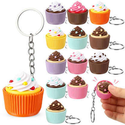 Kenning 12 Pcs Cupcakes Clicker Fidget Keychain Bulk 3D Sensory Clicker Fidget Decompression Button Stress Relief Gifts for Adults Coworkers Birthday Party Favors Goodie Bag Fillers