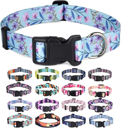 Mihqy Dog Collar with Bohemia Floral Tribal Geometric Patterns - Soft Ethnic Style Collar Adjustable for Small Medium Large Dogs(Floral Purple,M)